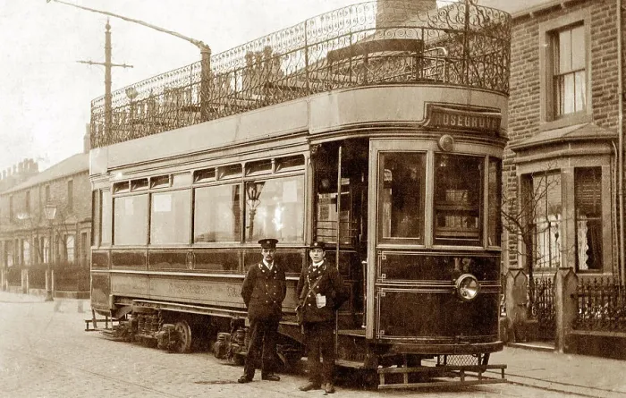 Framed Print : Electric tram in Burnley, possibly 1920s Framed Print : Electric tram in Burnley, possibly 1920s