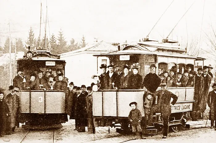 Framed Print : Electric trams, Lugano, Switzerland, pre-1900