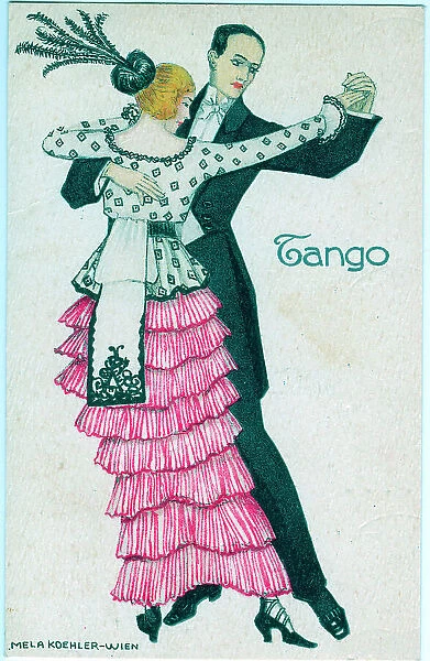 Elegant couple in evening dress dancing the tango