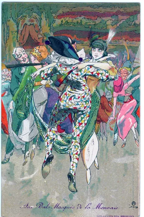 Framed Print : Elegant French ladies dancing at a masked ball