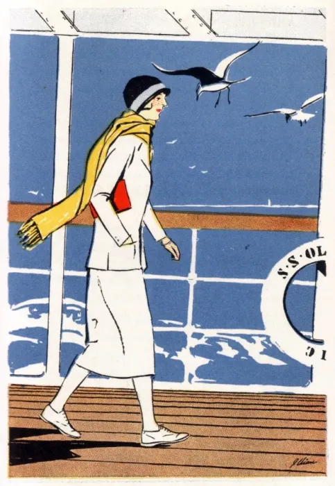 Framed Print : Elegant lady traveller strolling along the deck of a liner Framed Print : Elegant lady traveller strolling along the deck of a liner
