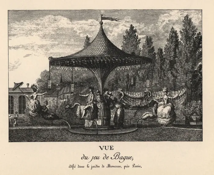 Framed Print : Elegant riders on a Chinese merry-go-round, Monceau, 1779 Framed Print : Elegant riders on a Chinese merry-go-round, Monceau, 1779