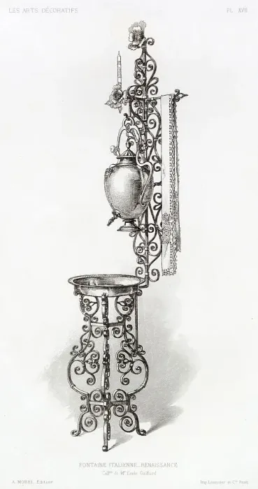 Framed Print : An elegant wash-stand from the Italian Renaissance, with its washbowl, ewer with tap to provide water, towel to dry your hands, and a candle to see what you are doing Date: circa 16th century Framed Print : An elegant wash-stand from the Italian Renaissance, with its washbowl, ewer with tap to provide water, towel to dry your hands, and a candle to see what you are doing Date: circa 16th century