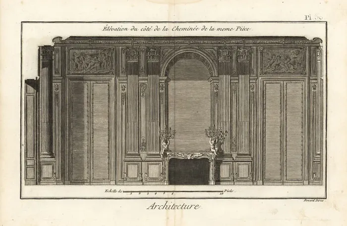 Framed Print : Elevation of the fireplace wall in a room in the Palais-Royal Framed Print : Elevation of the fireplace wall in a room in the Palais-Royal