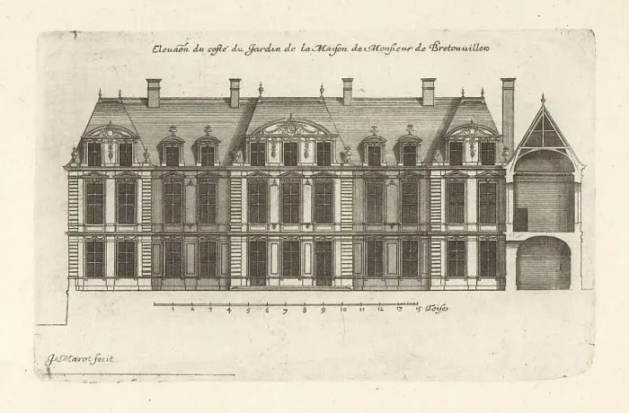 Framed Print : Elevation of the garden side of the Hotel de Bretonvilliers, Par Framed Print : Elevation of the garden side of the Hotel de Bretonvilliers, Par