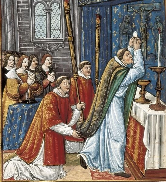 Elevation of the Sacred Host. Illustration on Gospels