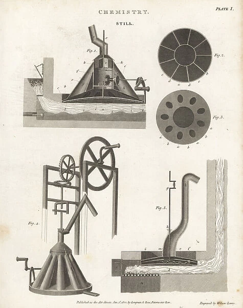 Elevations and sections through an industrial still
