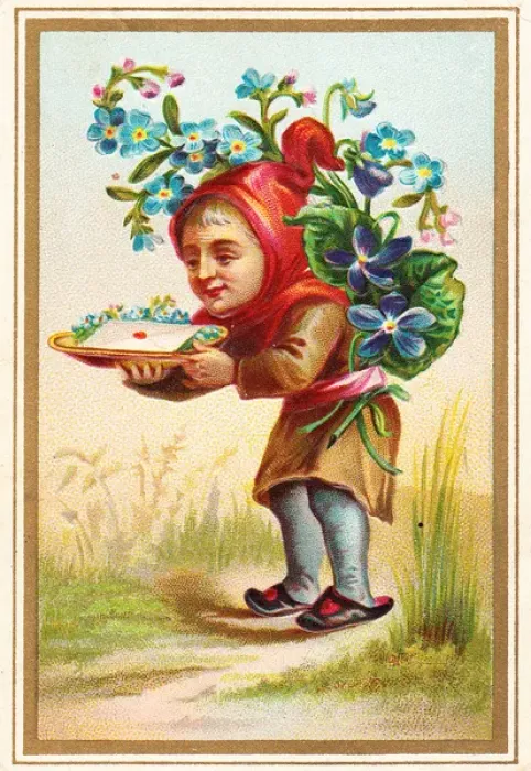 Framed Print : Elf delivering a letter on a greetings card Framed Print : Elf delivering a letter on a greetings card
