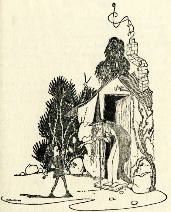 Framed Print : An elf at the door of a witchs house Framed Print : An elf at the door of a witchs house