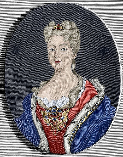 Elisabeth Farnese (1692-1766). Engraving. Colored