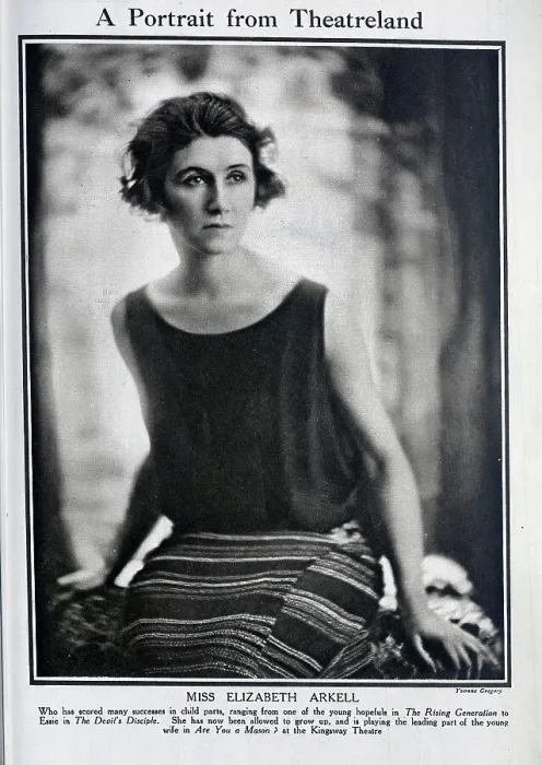 Framed Print : Elizabeth Arkell, (1891?-1962) actress, seated studio portrait. Captioned, A Portrait from Theatreland'. With description, Who has scored many successes in child parts Framed Print : Elizabeth Arkell, (1891?-1962) actress, seated studio portrait. Captioned, A Portrait from Theatreland'. With description, Who has scored many successes in child parts