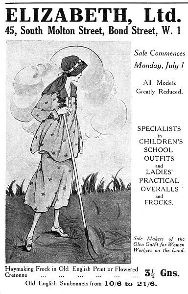 Elizabeth Ltd Clothing advertisement, 1918