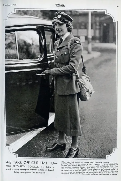 Framed Print : Elizabeth Cowell, by official car, in army uniform and hat Framed Print : Elizabeth Cowell, by official car, in army uniform and hat