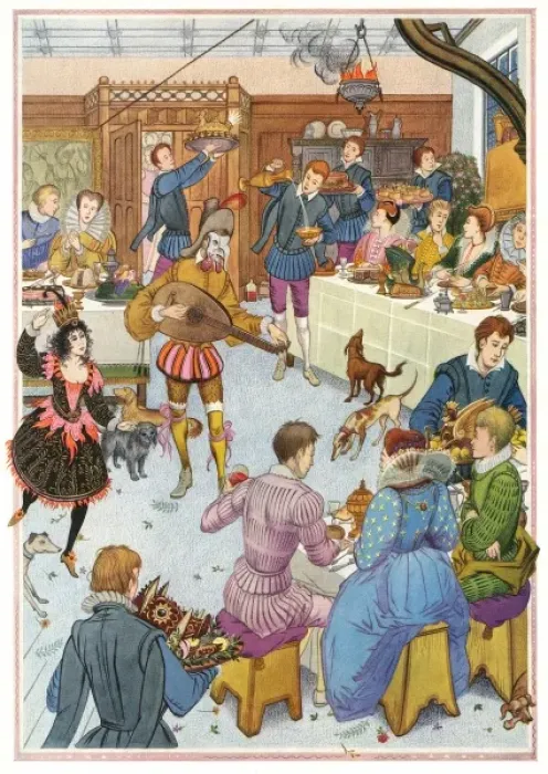 Framed Print : An Elizabethan Banquet by Pauline Baynes Framed Print : An Elizabethan Banquet by Pauline Baynes