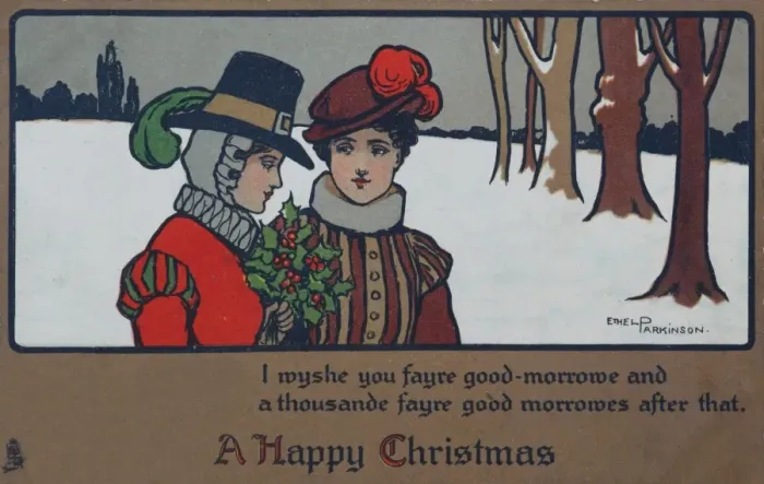 Framed Print : Elizabethan style Christmas card by Ethel Parkinson