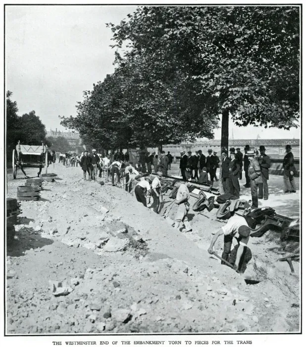 Framed Print : Embankment torn to pieces for the trams 1906 Framed Print : Embankment torn to pieces for the trams 1906