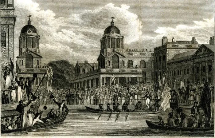Framed Print : Embarcation of King George IV at Greenwich Framed Print : Embarcation of King George IV at Greenwich