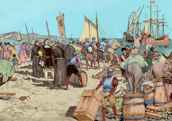 Framed Print : Embarkation of Christopher Columbus at Palos de la Frontera Framed Print : Embarkation of Christopher Columbus at Palos de la Frontera
