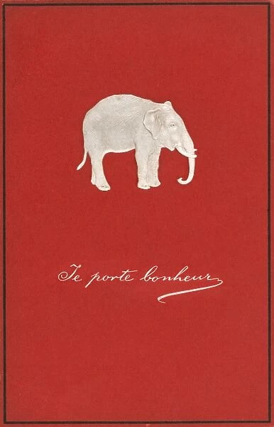 Embossed greetings card, featuring a white elephant