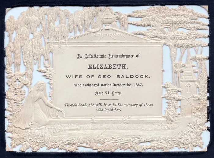 Framed Print : Embossed Victorian mourning card, Elizabeth Baldock Framed Print : Embossed Victorian mourning card, Elizabeth Baldock