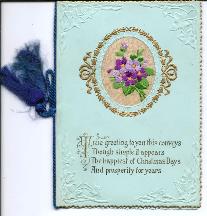 Framed Print : Embroidered flowers on a Christmas card Framed Print : Embroidered flowers on a Christmas card