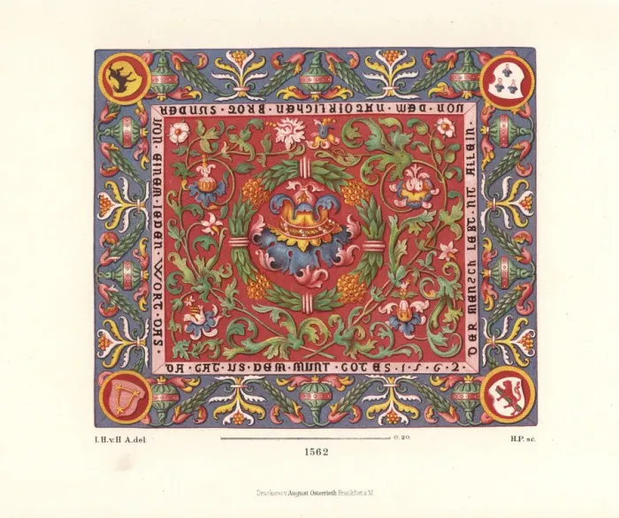 Framed Print : Embroidered tablecloth with flowers and coats of arms, 1562 Framed Print : Embroidered tablecloth with flowers and coats of arms, 1562