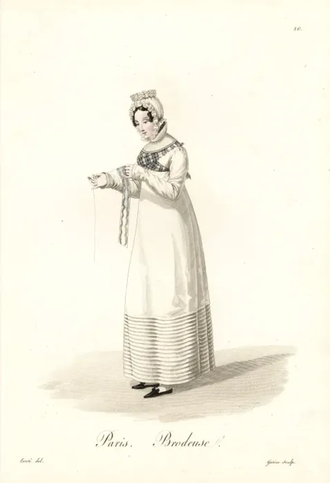 Framed Print : Embroiderer, Paris, early 19th century Framed Print : Embroiderer, Paris, early 19th century