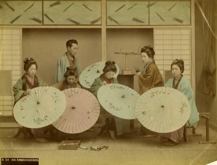 Framed Print : Embroiderers in Japan Framed Print : Embroiderers in Japan