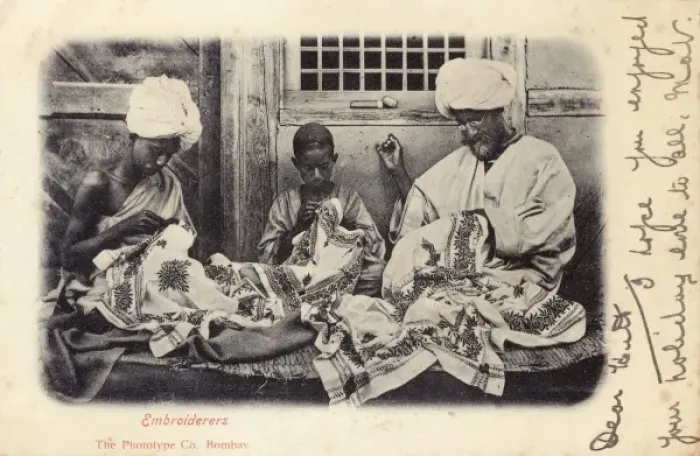 Framed Print : Embroidering, India - Manufacturing decorated Fabric Framed Print : Embroidering, India - Manufacturing decorated Fabric
