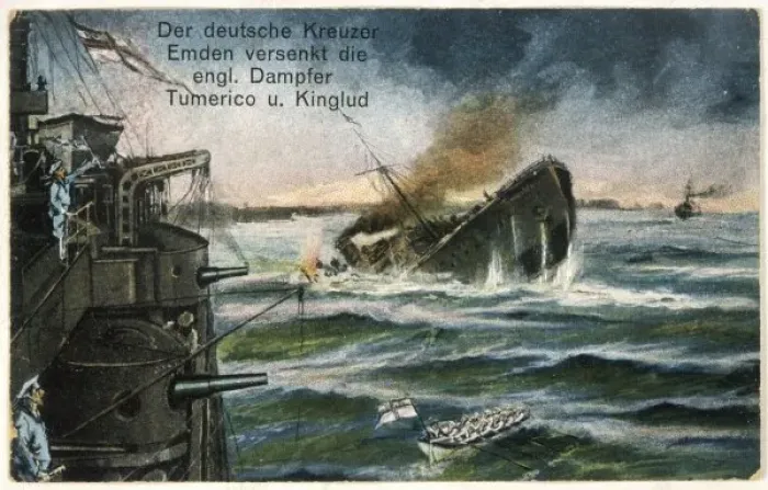 Framed Print : EMDEN SINKS SHIPS Framed Print : EMDEN SINKS SHIPS