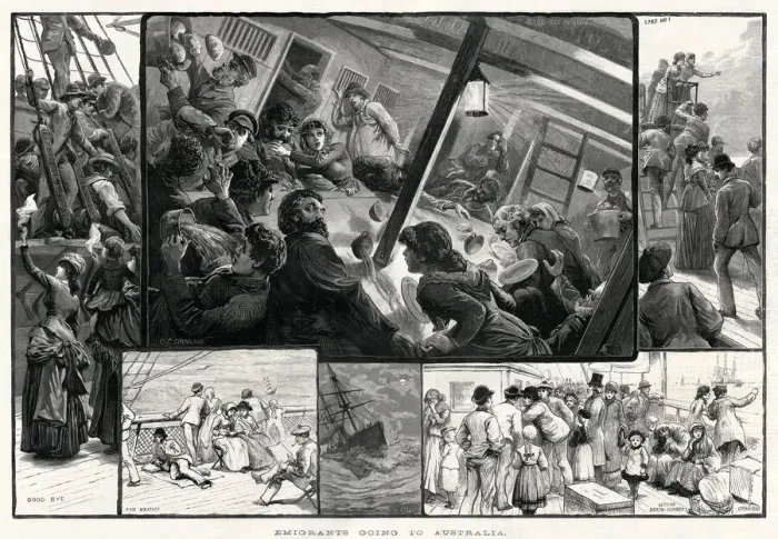 Framed Print : Emigrants going to Australia 1887 Framed Print : Emigrants going to Australia 1887