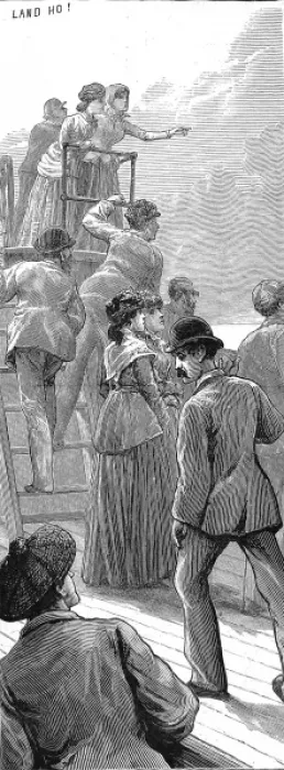 Framed Print : Emigrants sighting Australia, 1887 Framed Print : Emigrants sighting Australia, 1887