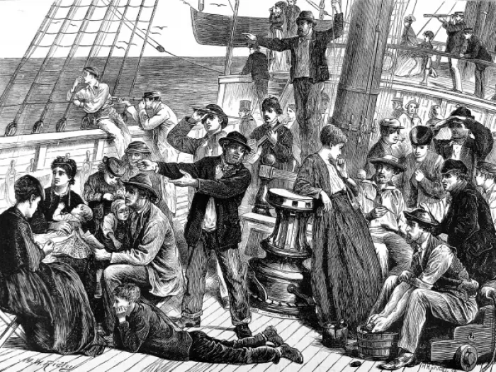 Framed Print : Emigrants sighting land, 1871 Framed Print : Emigrants sighting land, 1871