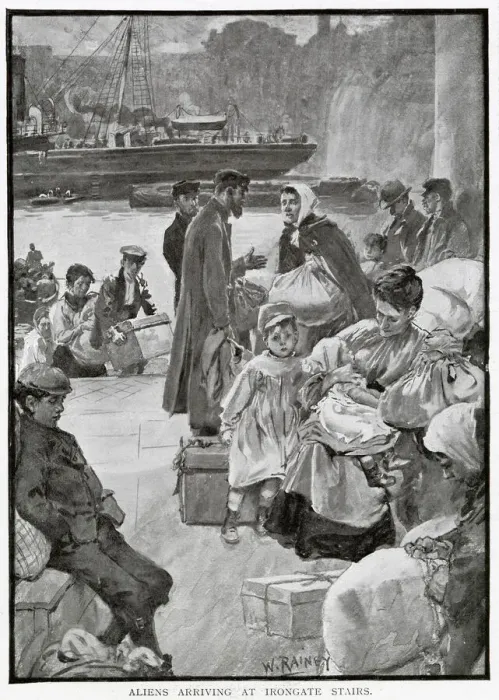 Framed Print : Emigrates just arrived off a steamer at the steps of Irongate, St Framed Print : Emigrates just arrived off a steamer at the steps of Irongate, St