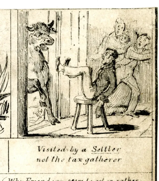 Framed Print : Emigration - Visited by a Settler not the tax gatherer Framed Print : Emigration - Visited by a Settler not the tax gatherer