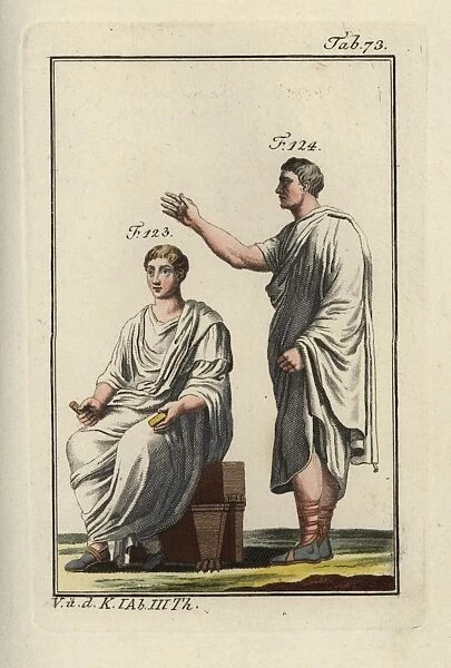 Emperor Augustus (seated) and Roman nobleman in togas