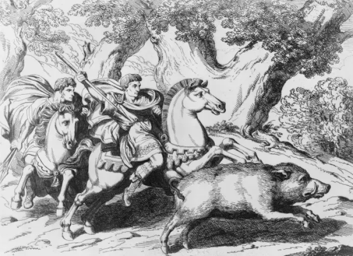 Framed Print : The Emperor Hadrian hunting wild boar Framed Print : The Emperor Hadrian hunting wild boar