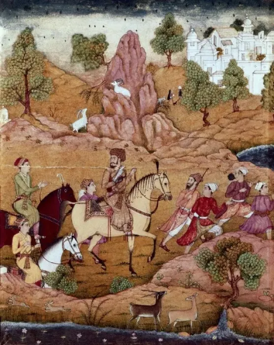 Framed Print : Emperor Humayun hunting. beg. 17th c. Vellum Framed Print : Emperor Humayun hunting. beg. 17th c. Vellum
