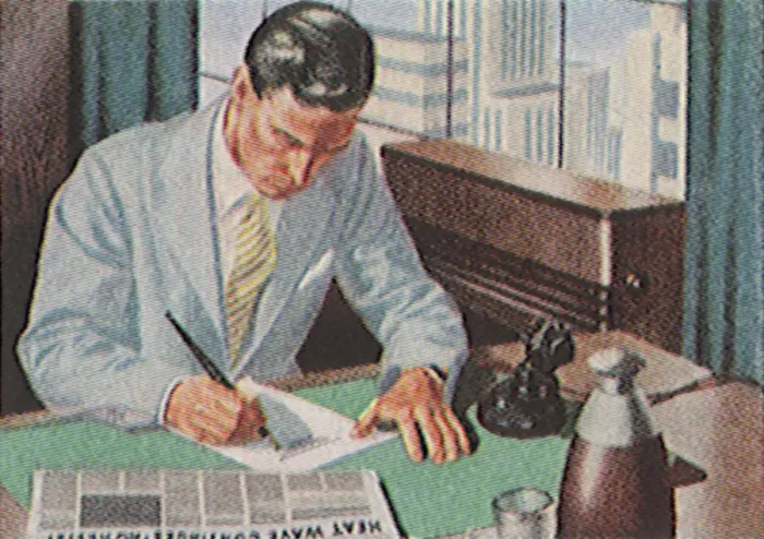 Framed Print : Employee Does Paperwork Date: 1948 Framed Print : Employee Does Paperwork Date: 1948