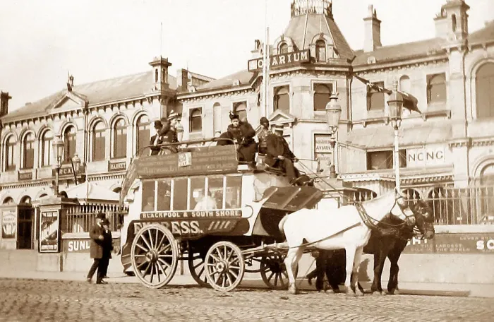 Framed Print : Empress horse bus, Aquarium Blackpool in 1890 Framed Print : Empress horse bus, Aquarium Blackpool in 1890