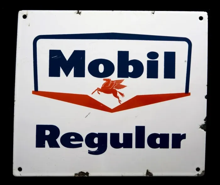 Framed Print : Enamel sign advertising Mobil Regular Framed Print : Enamel sign advertising Mobil Regular