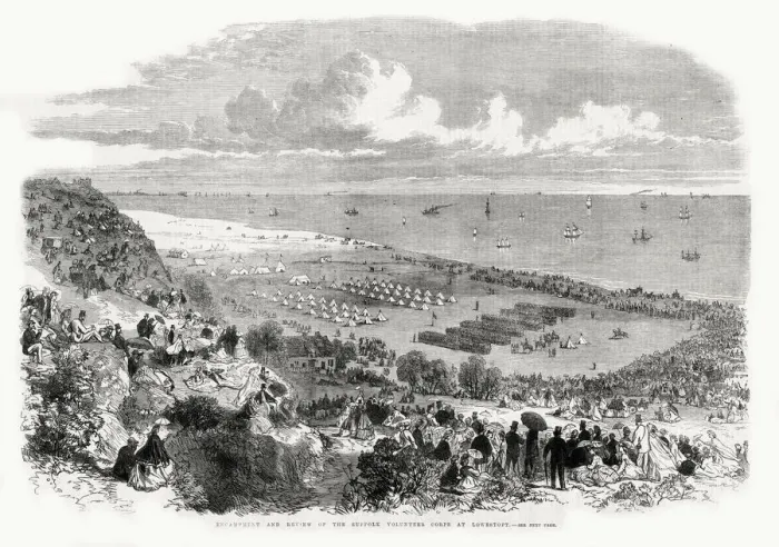 Framed Print : Encampment and Review - Suffolk Volunteer Corps at Lowestoft Framed Print : Encampment and Review - Suffolk Volunteer Corps at Lowestoft