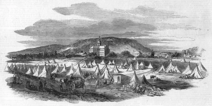 Framed Print : Encampment of sufferers by the Great Fire at Montreal Framed Print : Encampment of sufferers by the Great Fire at Montreal