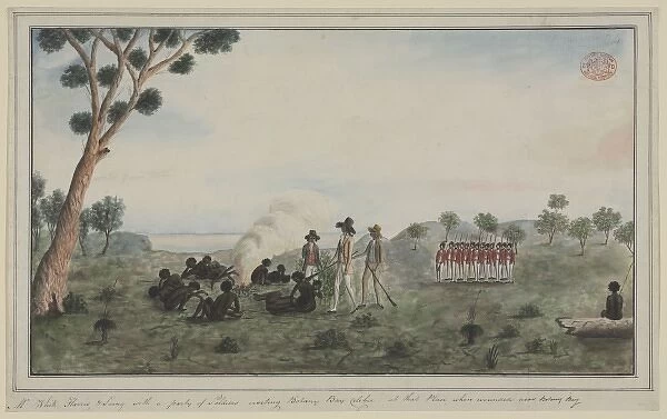 An encounter between British colonists and Australian Aborig
