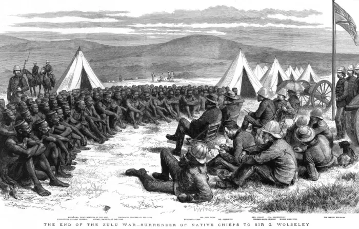 Framed Print : The End of the Zulu War. Surrender of native chiefs to Sir G