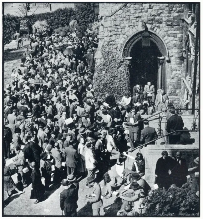 Framed Print : Enemy aliens queue to register outside church, Sept 1939 Framed Print : Enemy aliens queue to register outside church, Sept 1939