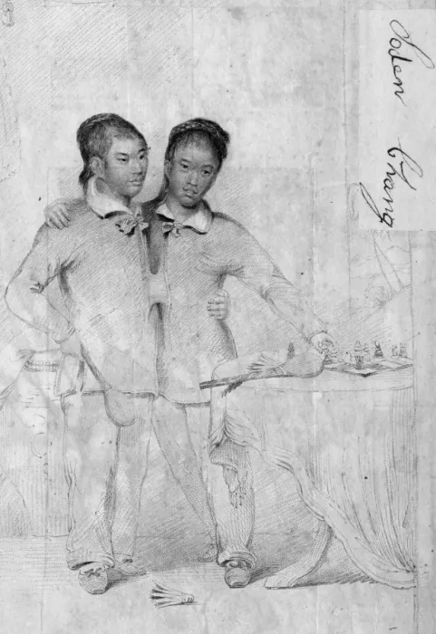 Framed Print : Eng and Chang, Siamese twins, with their autographs Framed Print : Eng and Chang, Siamese twins, with their autographs