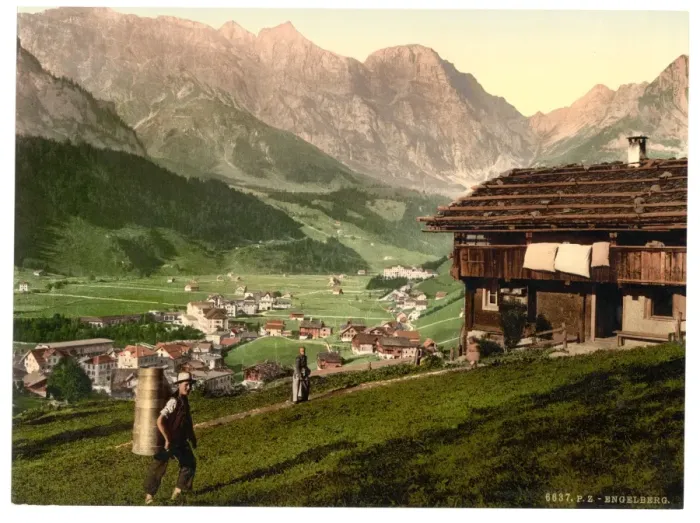 Framed Print : Engelberg Valley and Peasants House, Bernese Oberland, Swit Framed Print : Engelberg Valley and Peasants House, Bernese Oberland, Swit