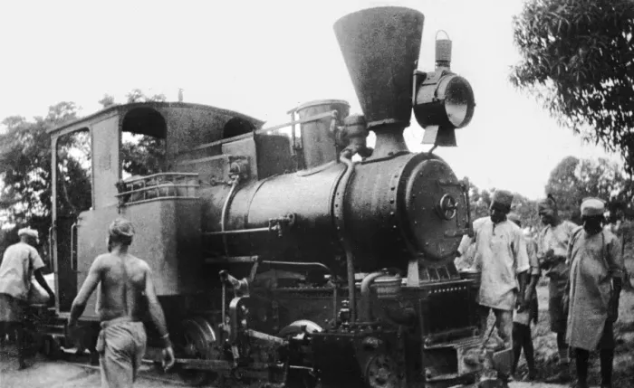 Framed Print : Engine on mini railway, Schaedels Farm, Lindi, WW1 Framed Print : Engine on mini railway, Schaedels Farm, Lindi, WW1