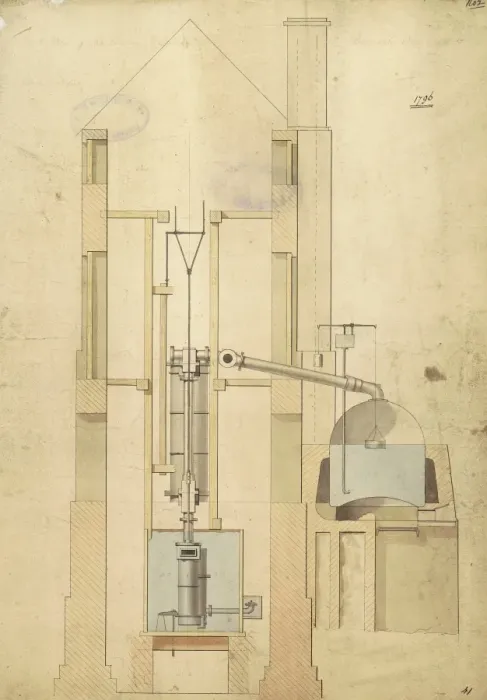 Framed Print : Engine and section of the boilers, Borough Water Works Framed Print : Engine and section of the boilers, Borough Water Works